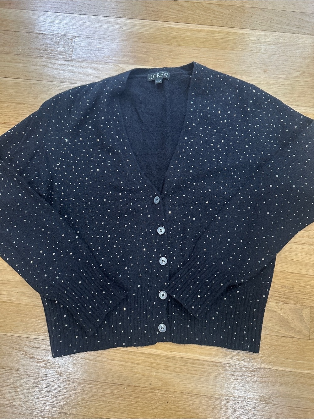 J. Crew Black V-Neck Button Front Sweater with mini rhinestone Detail